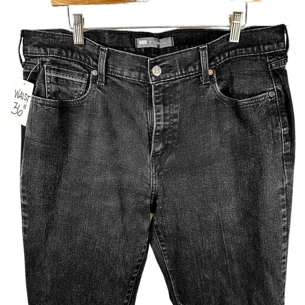 Levi’s 505 Straight Leg Contrast Stitched Black Denim Jeans Women’s Size 16M 33x - Picture 2 of 9